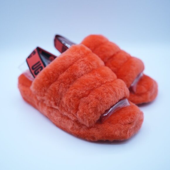 Ugg Fluff Yeah Slide Womens Size 6 Orange Fluffy Sandal Slingback Strap NWT - Picture 5 of 9